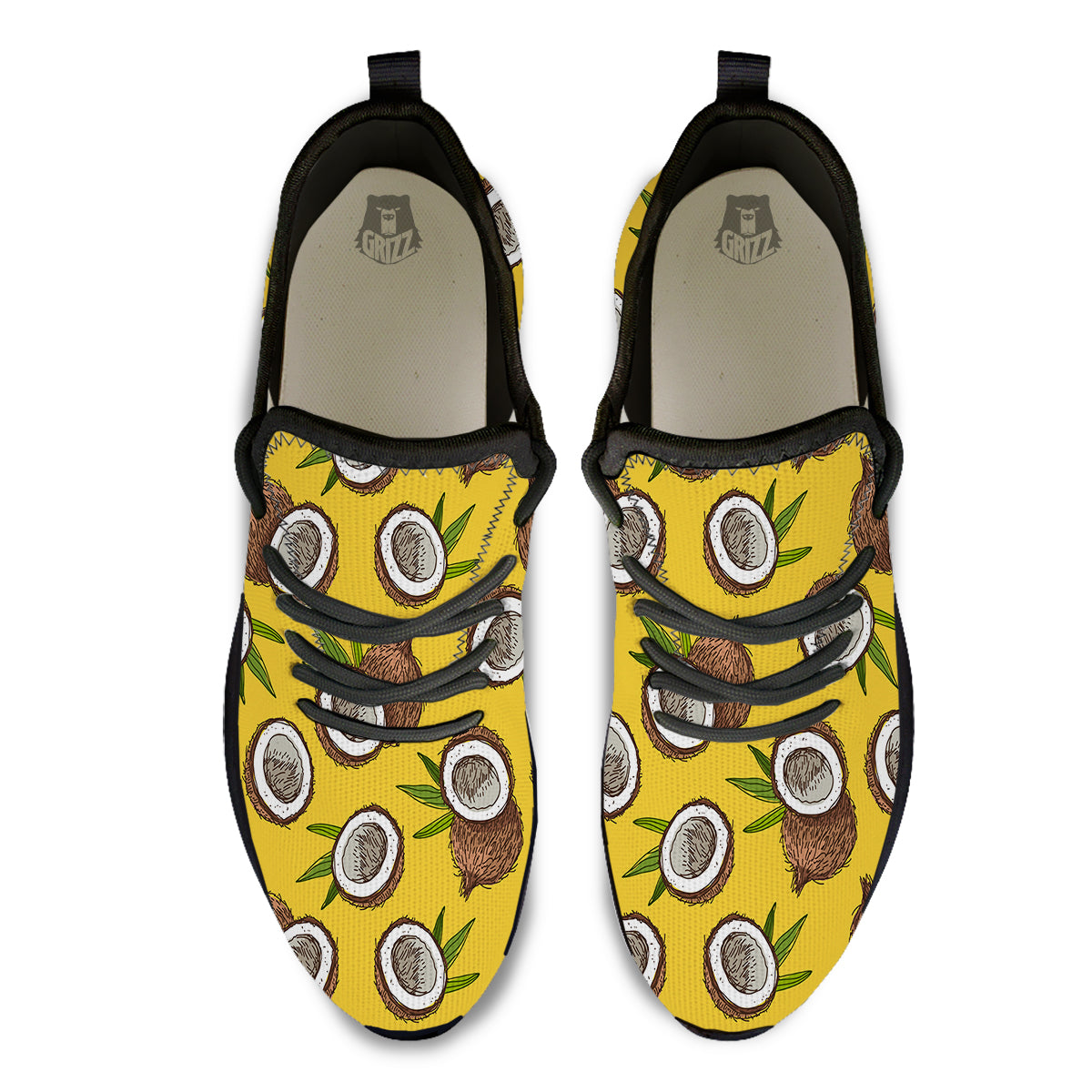 Coconut Yellow Print Pattern Black Athletic Shoes-grizzshop