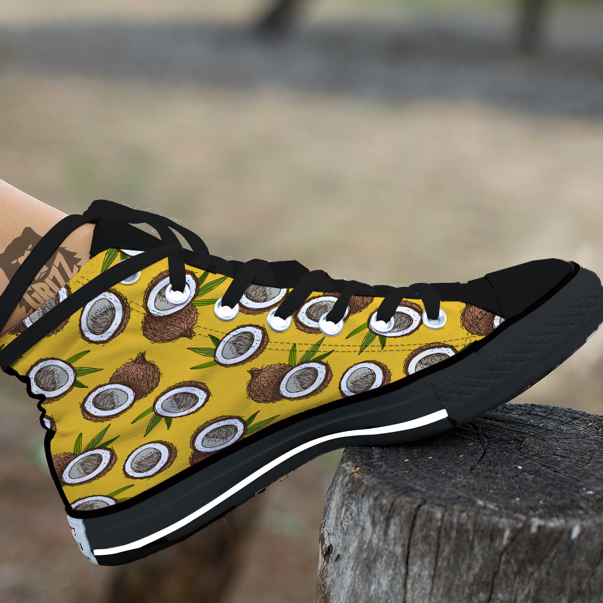 Coconut Yellow Print Pattern Black High Top Shoes-grizzshop