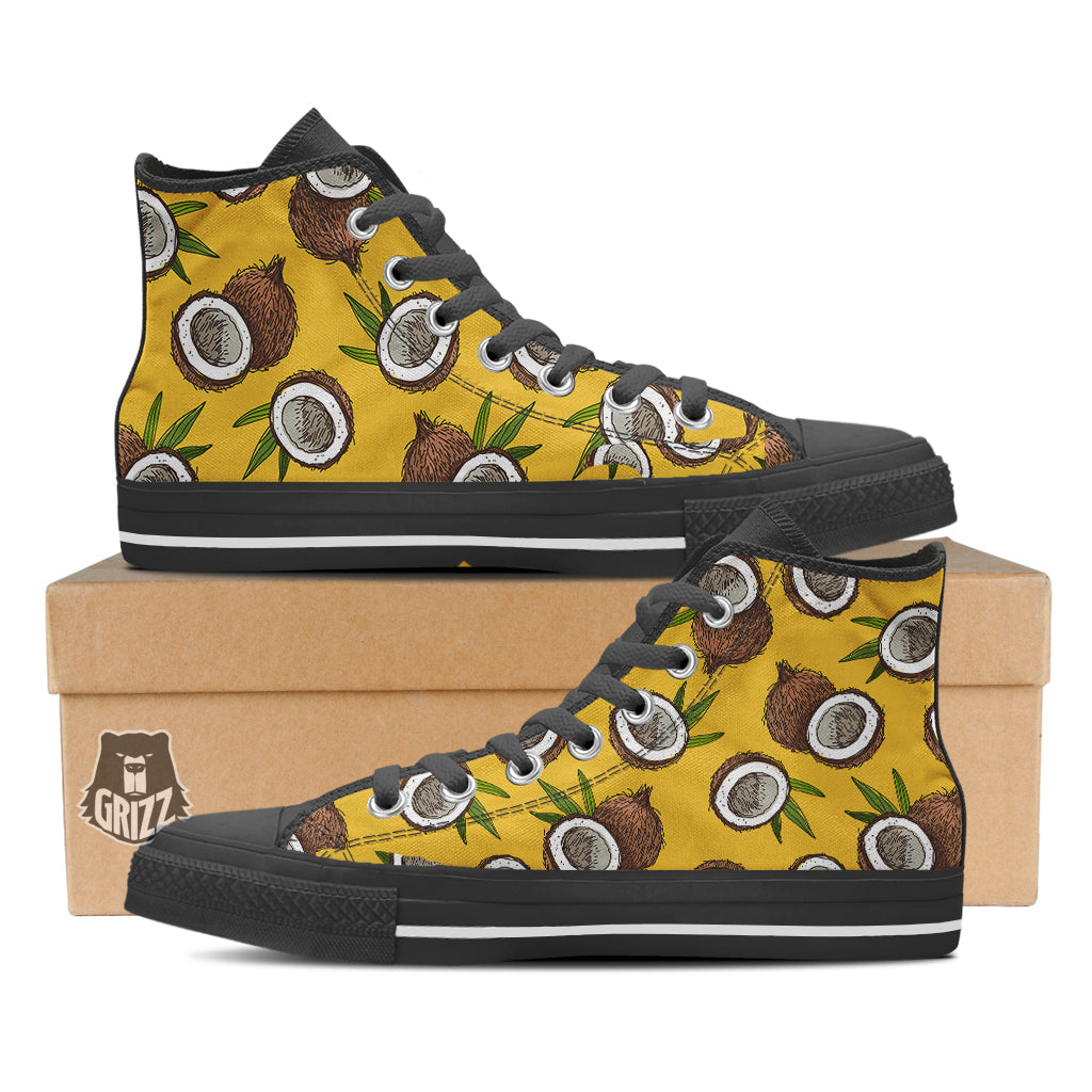 Coconut Yellow Print Pattern Black High Top Shoes-grizzshop
