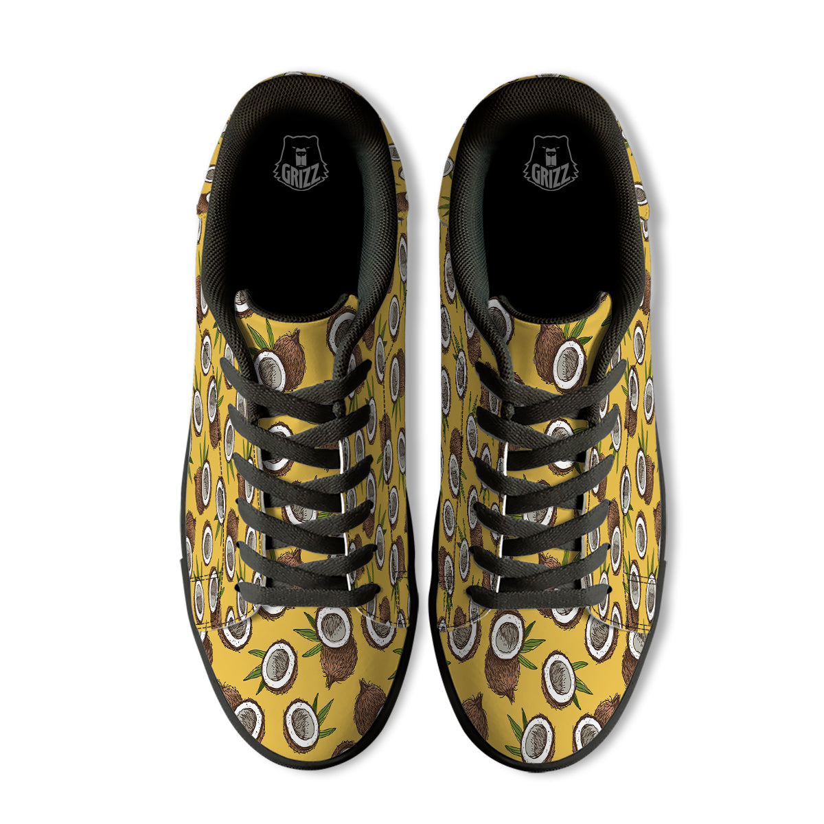 Coconut Yellow Print Pattern Black Low Top Sneakers-grizzshop