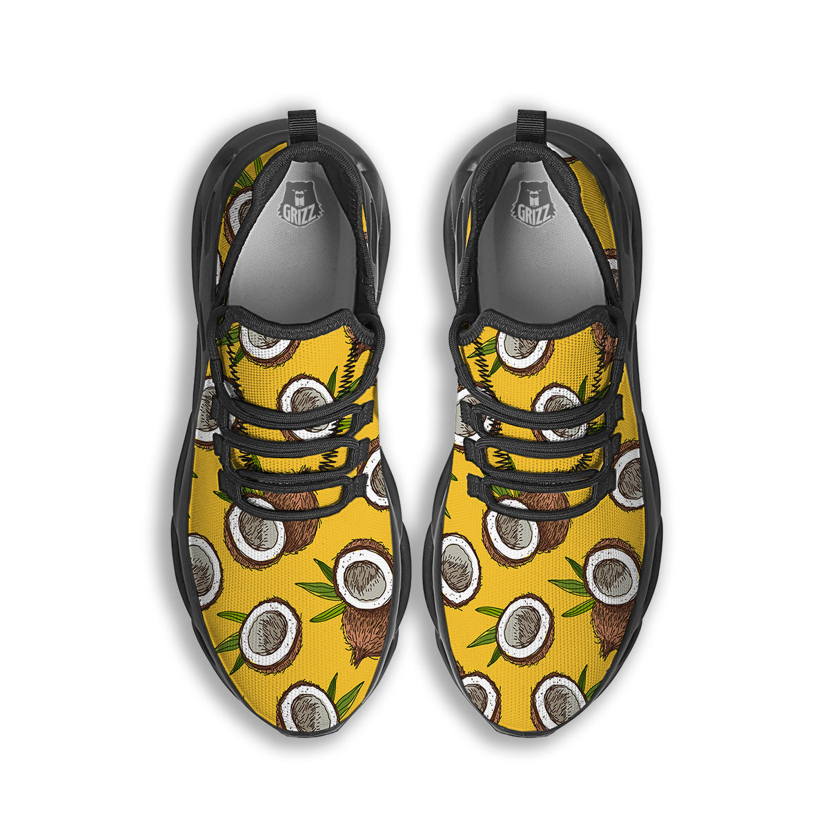 Coconut Yellow Print Pattern Black Running Shoes-grizzshop