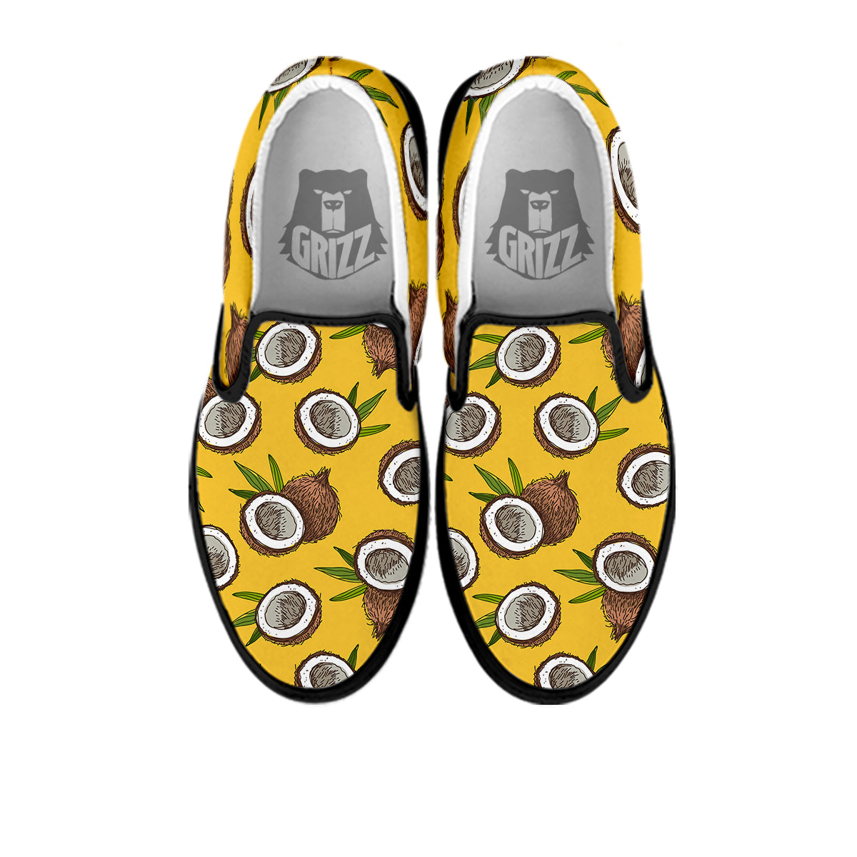 Coconut Yellow Print Pattern Black Slip On Shoes-grizzshop