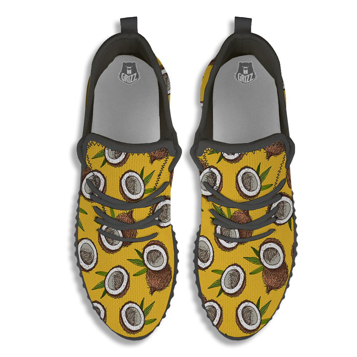 Coconut Yellow Print Pattern Black Walking Shoes-grizzshop