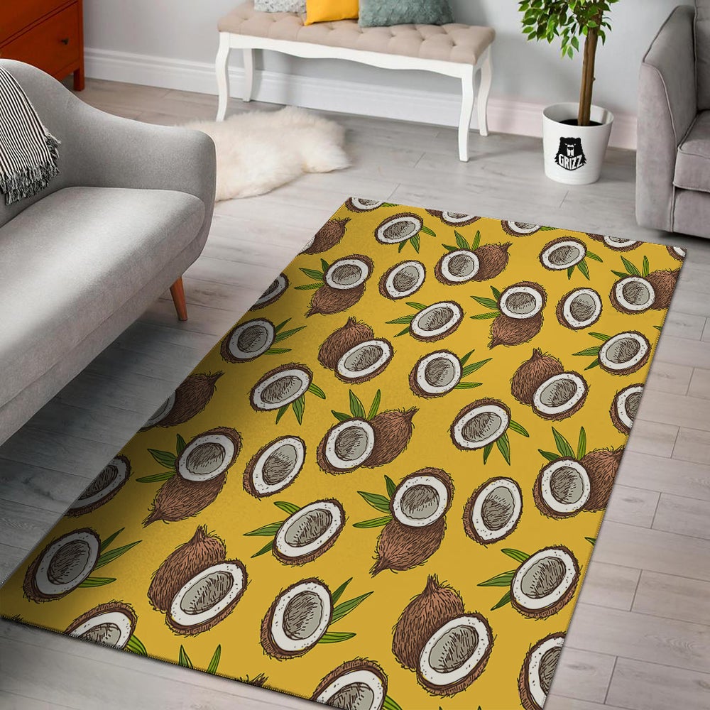 Coconut Yellow Print Pattern Floor Mat-grizzshop