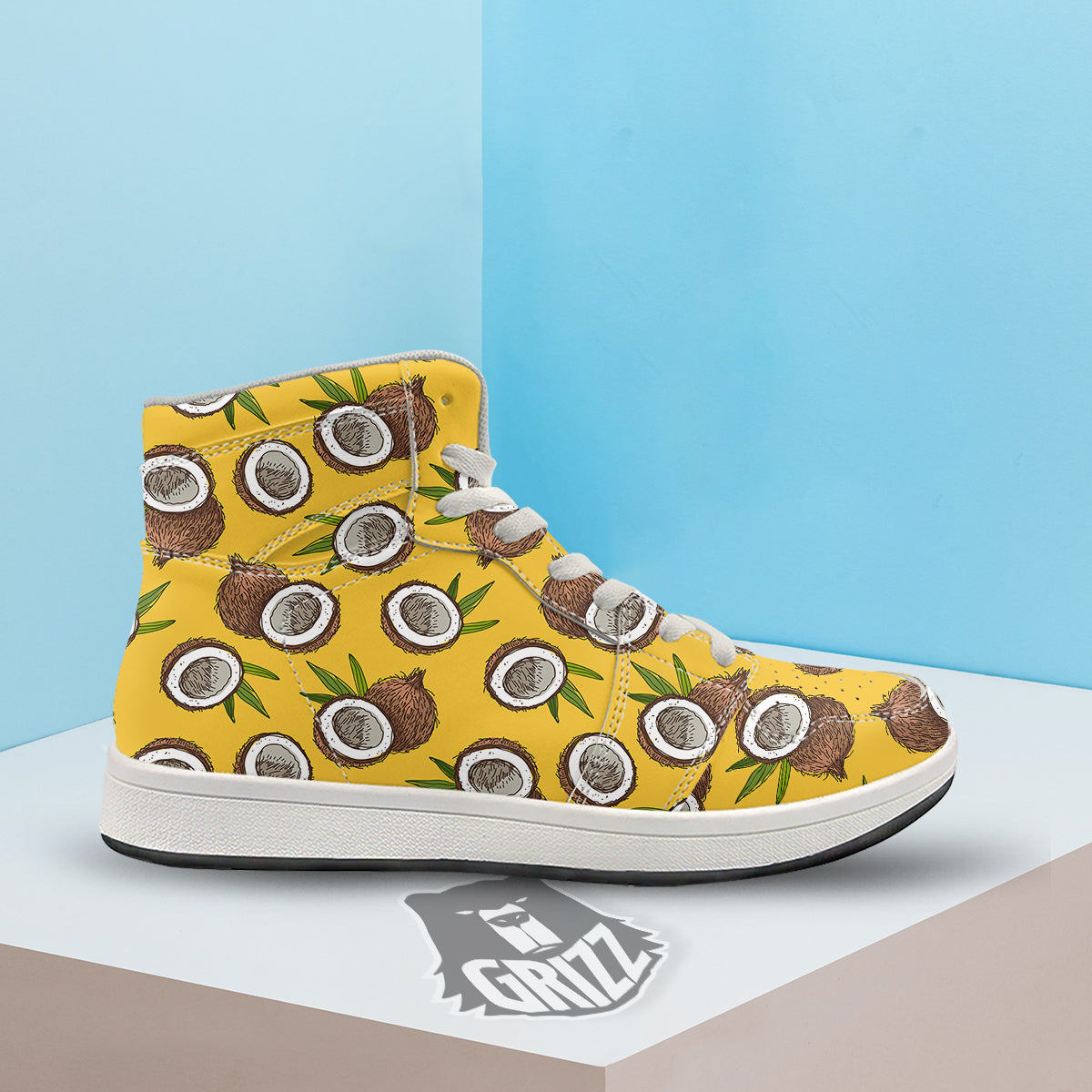 Coconut Yellow Print Pattern High Top Sneakers-grizzshop
