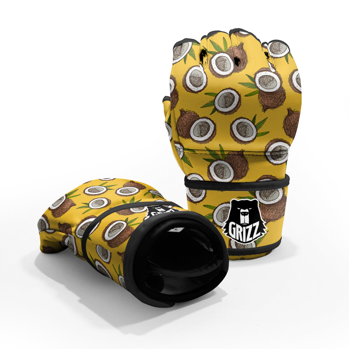 Coconut Yellow Print Pattern MMA Gloves-grizzshop