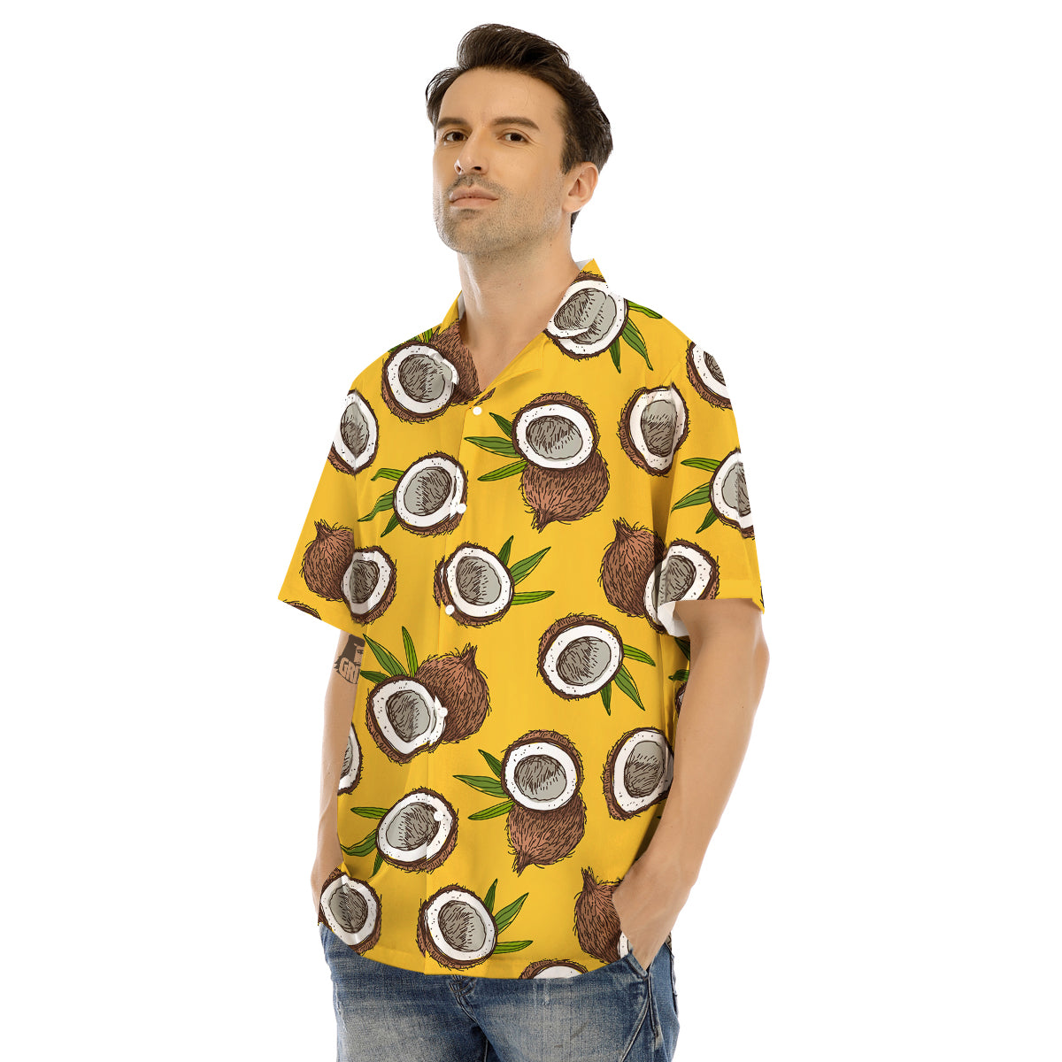 Coconut Yellow Print Pattern Men's Hawaiian Shirt-grizzshop