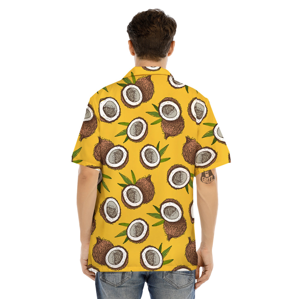 Coconut Yellow Print Pattern Men's Hawaiian Shirt-grizzshop