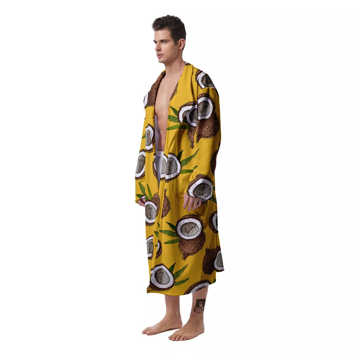 Coconut Yellow Print Pattern Men's Robe-grizzshop