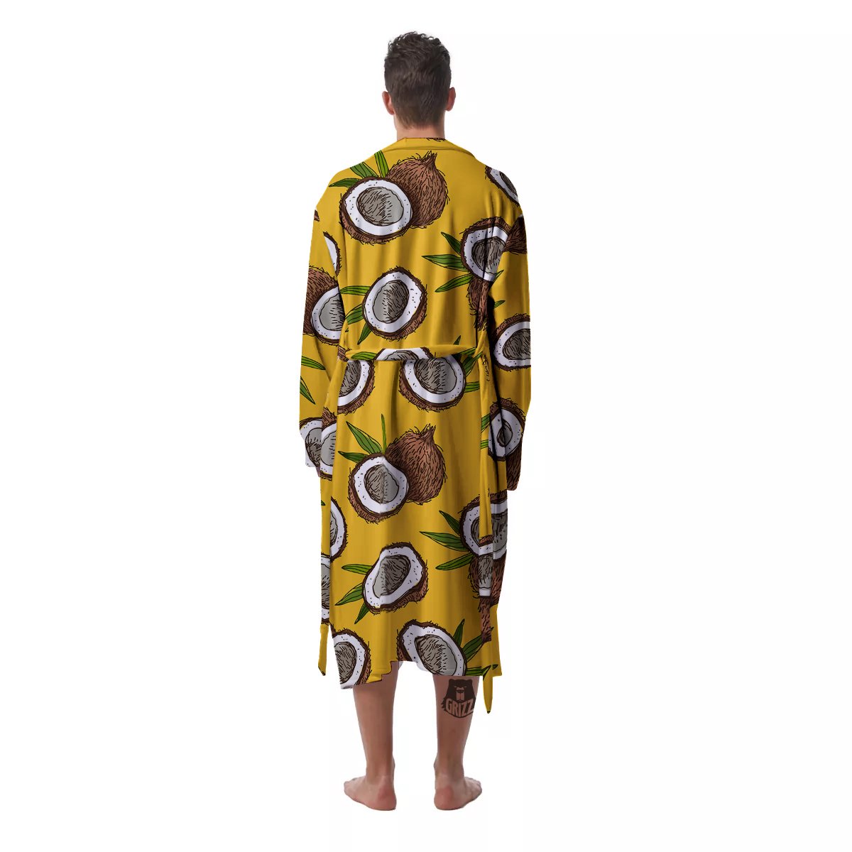 Coconut Yellow Print Pattern Men's Robe-grizzshop