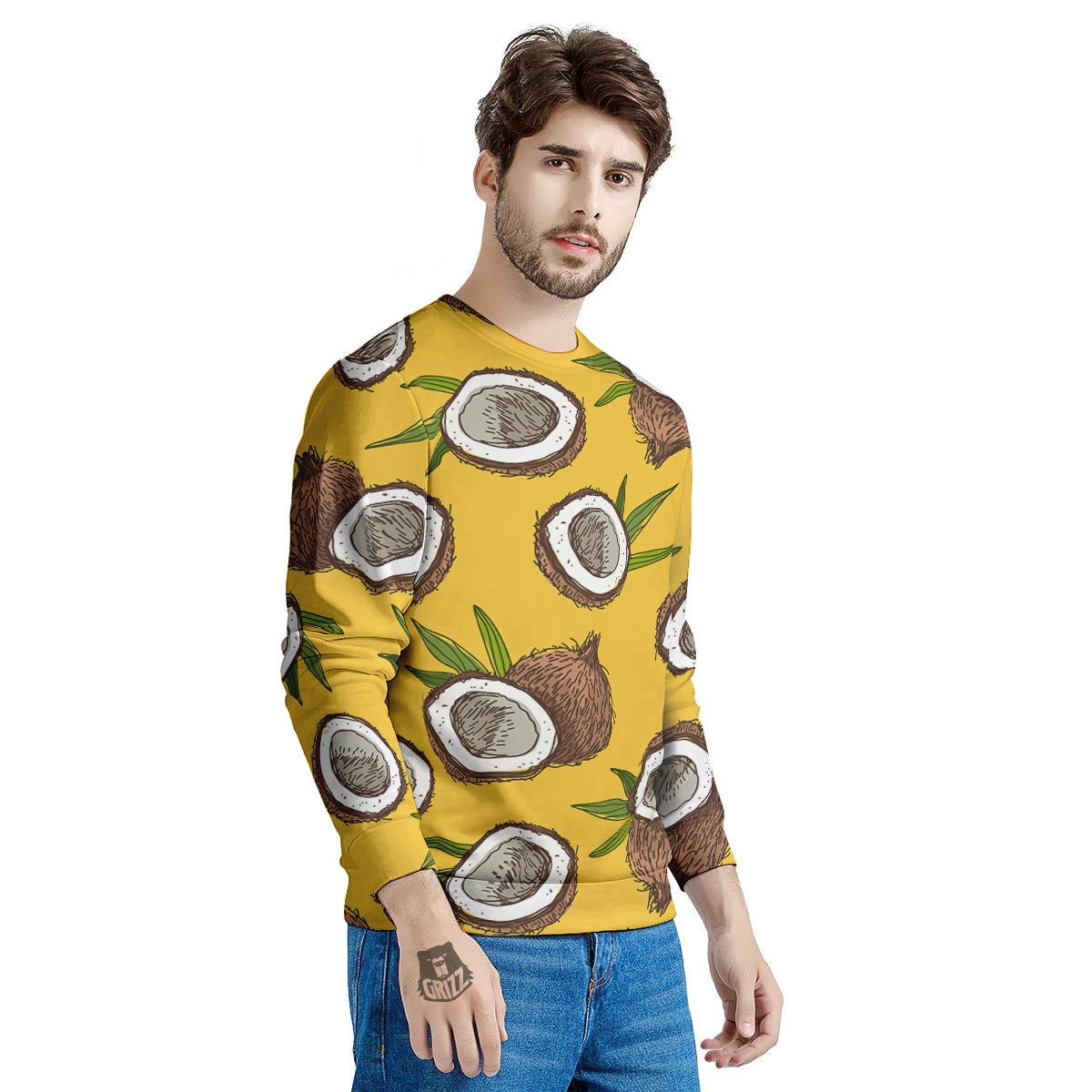 Coconut Yellow Print Pattern Men's Sweatshirt-grizzshop