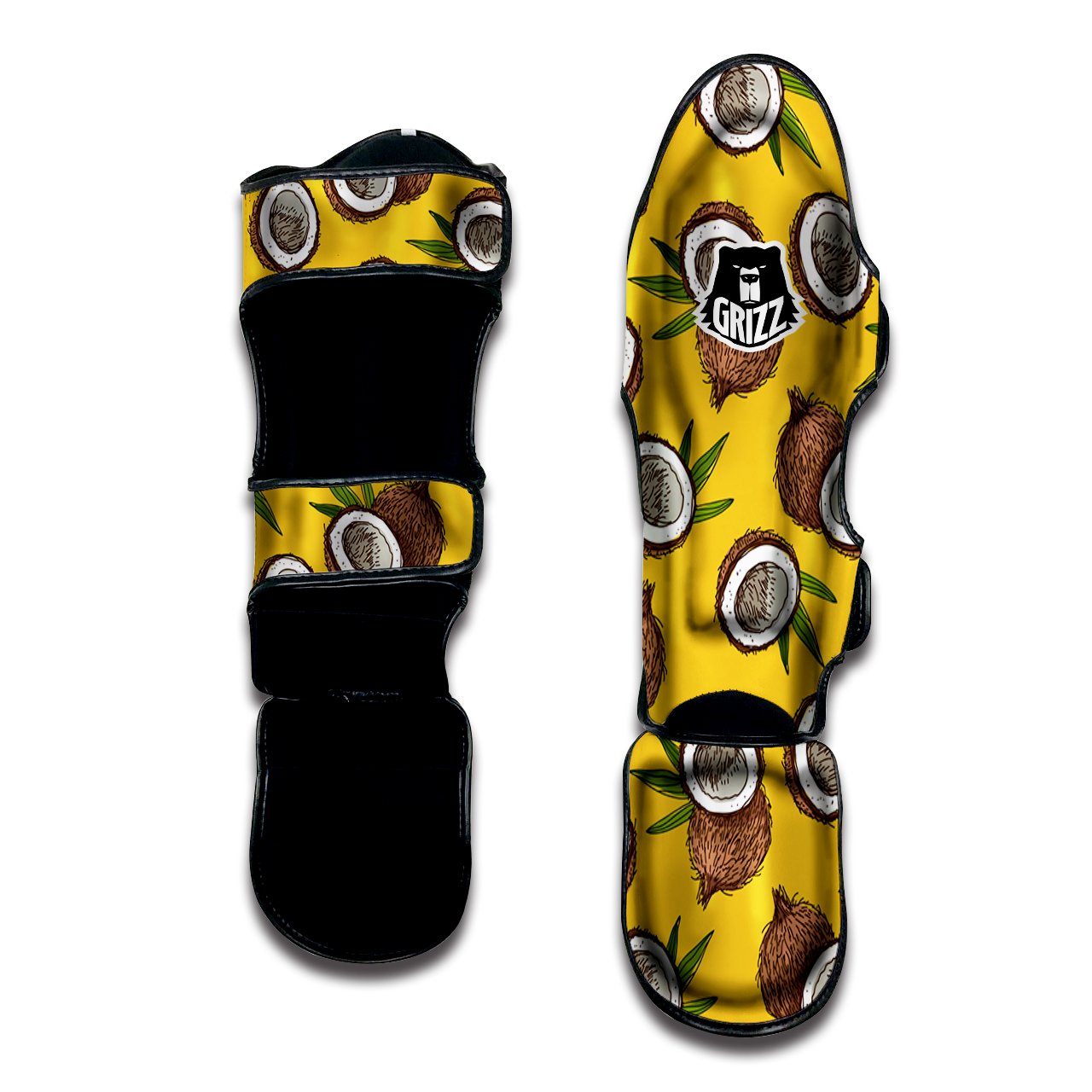 Coconut Yellow Print Pattern Muay Thai Shin Guards-grizzshop