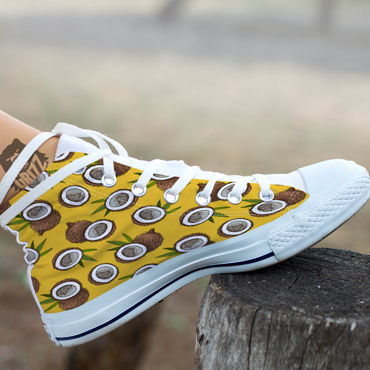 Coconut Yellow Print Pattern White High Top Shoes-grizzshop
