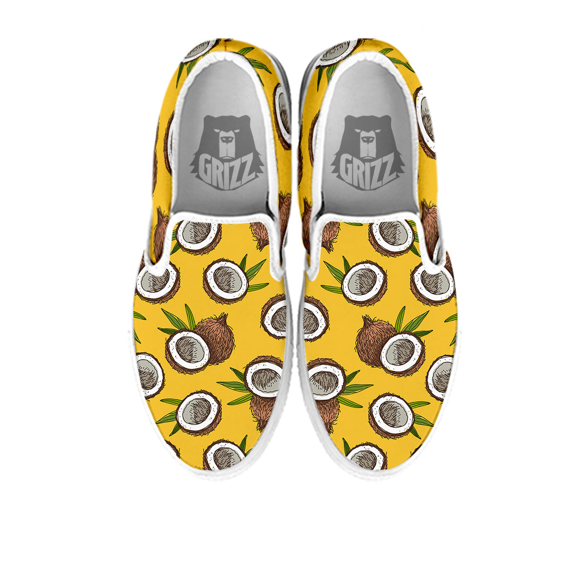 Coconut Yellow Print Pattern White Slip On Shoes-grizzshop