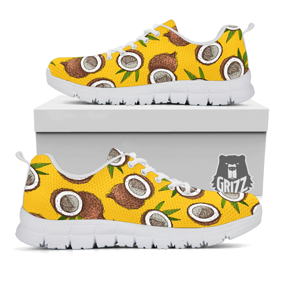 Coconut Yellow Print Pattern White Sneaker-grizzshop