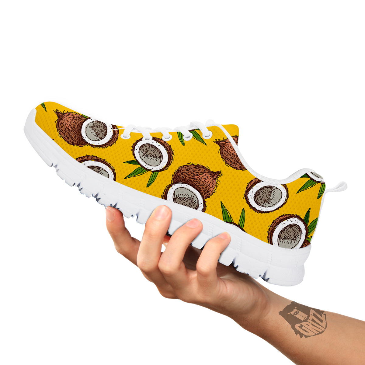 Coconut Yellow Print Pattern White Sneaker-grizzshop