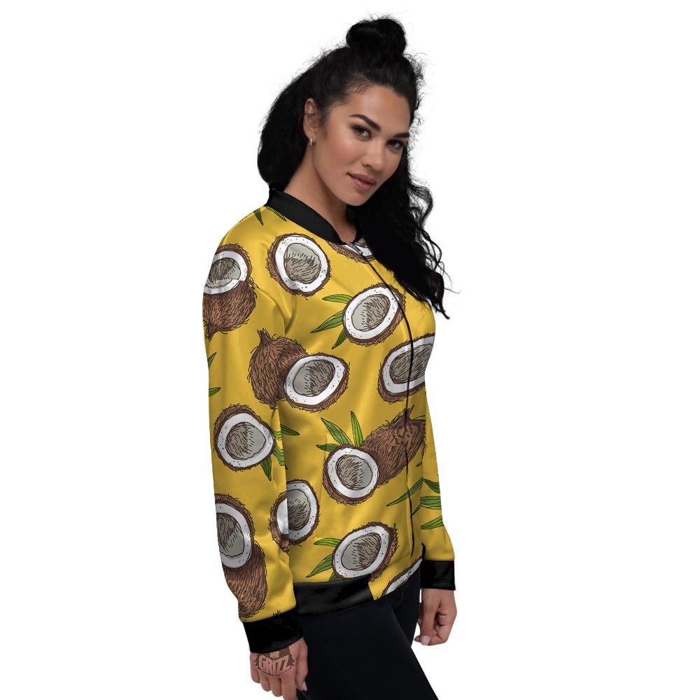 Coconut Yellow Print Pattern Women's Bomber Jacket-grizzshop