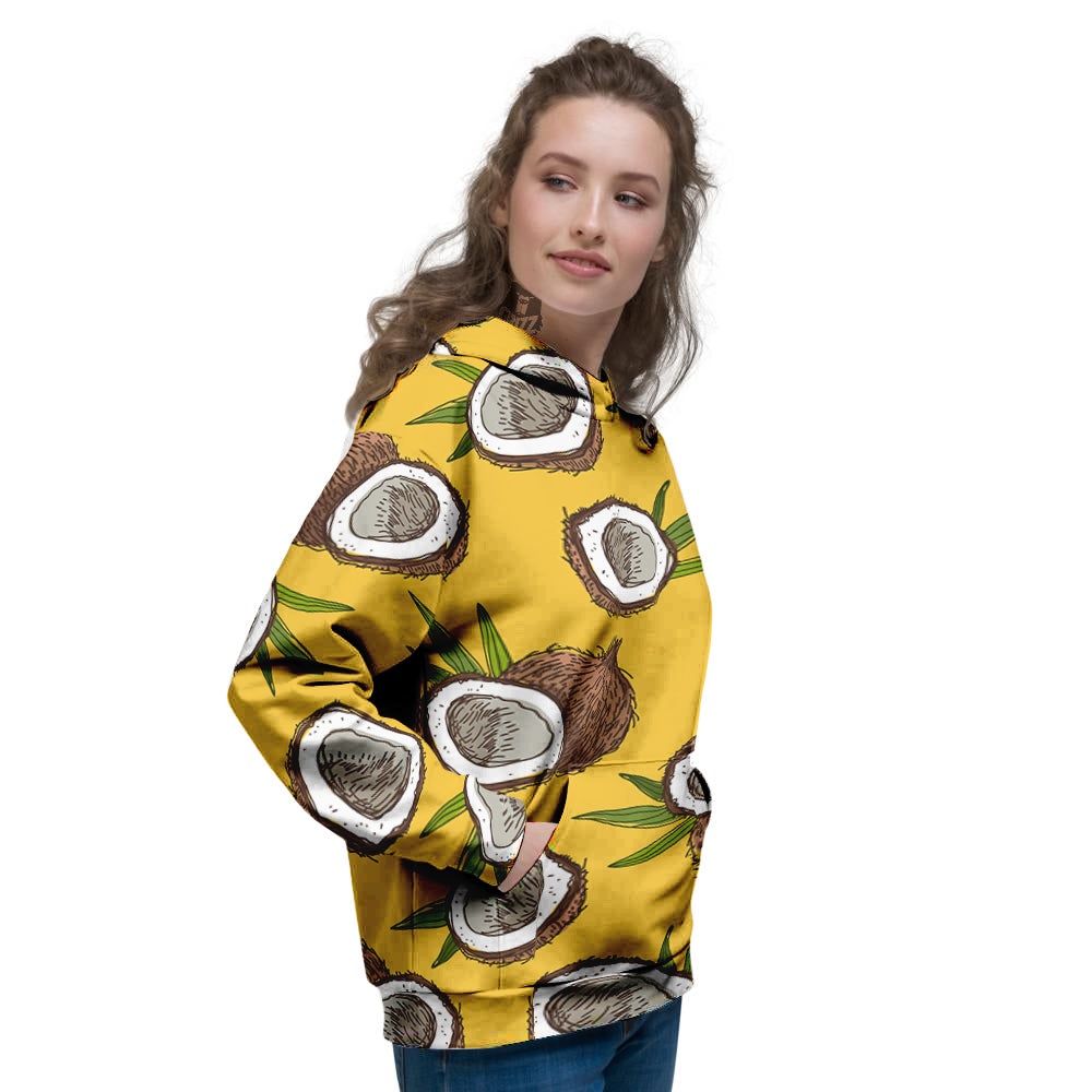Coconut Yellow Print Pattern Women's Hoodie-grizzshop