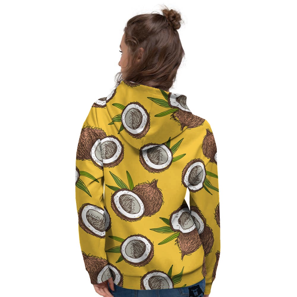 Coconut Yellow Print Pattern Women's Hoodie-grizzshop