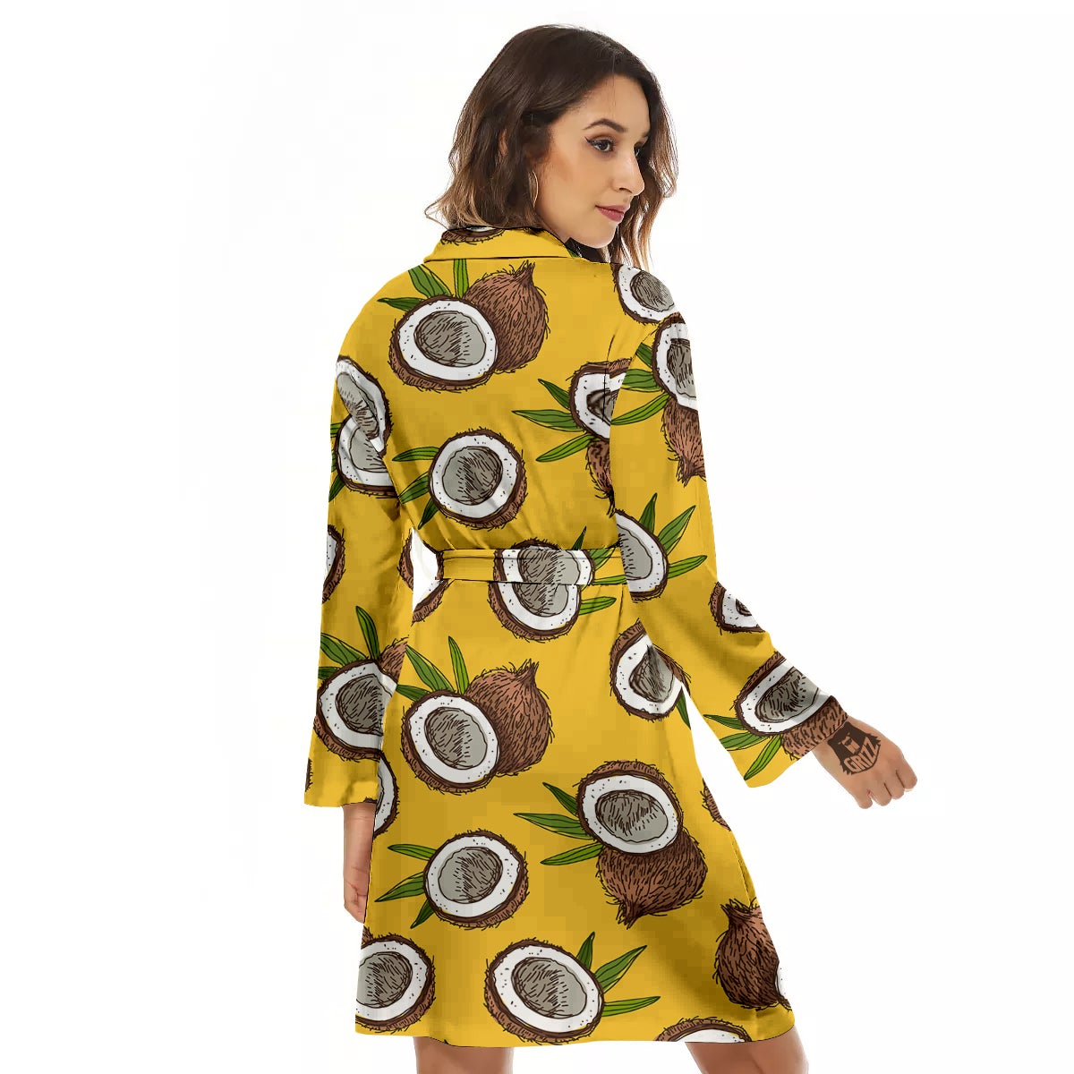 Coconut Yellow Print Pattern Women's Robe-grizzshop