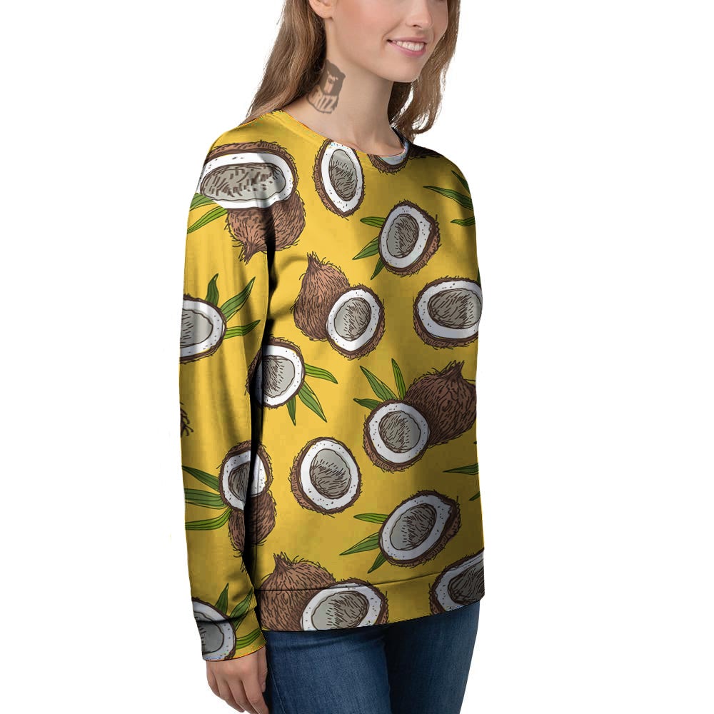 Coconut Yellow Print Pattern Women's Sweatshirt-grizzshop