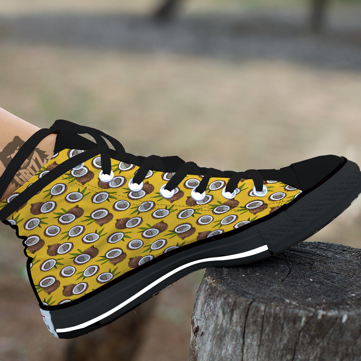 Coconut Yellow Vintage Print Pattern Black High Top Shoes-grizzshop