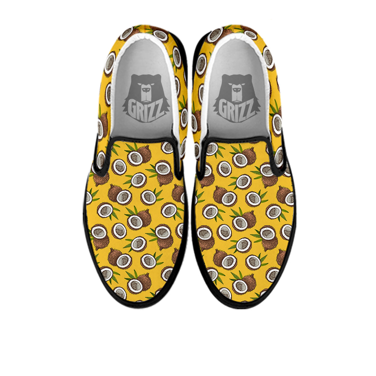 Coconut Yellow Vintage Print Pattern Black Slip On Shoes-grizzshop