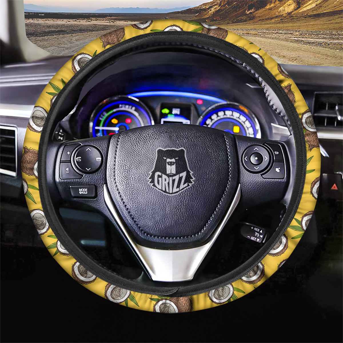 Coconut Yellow Vintage Print Pattern Car Steering Wheel Cover-grizzshop