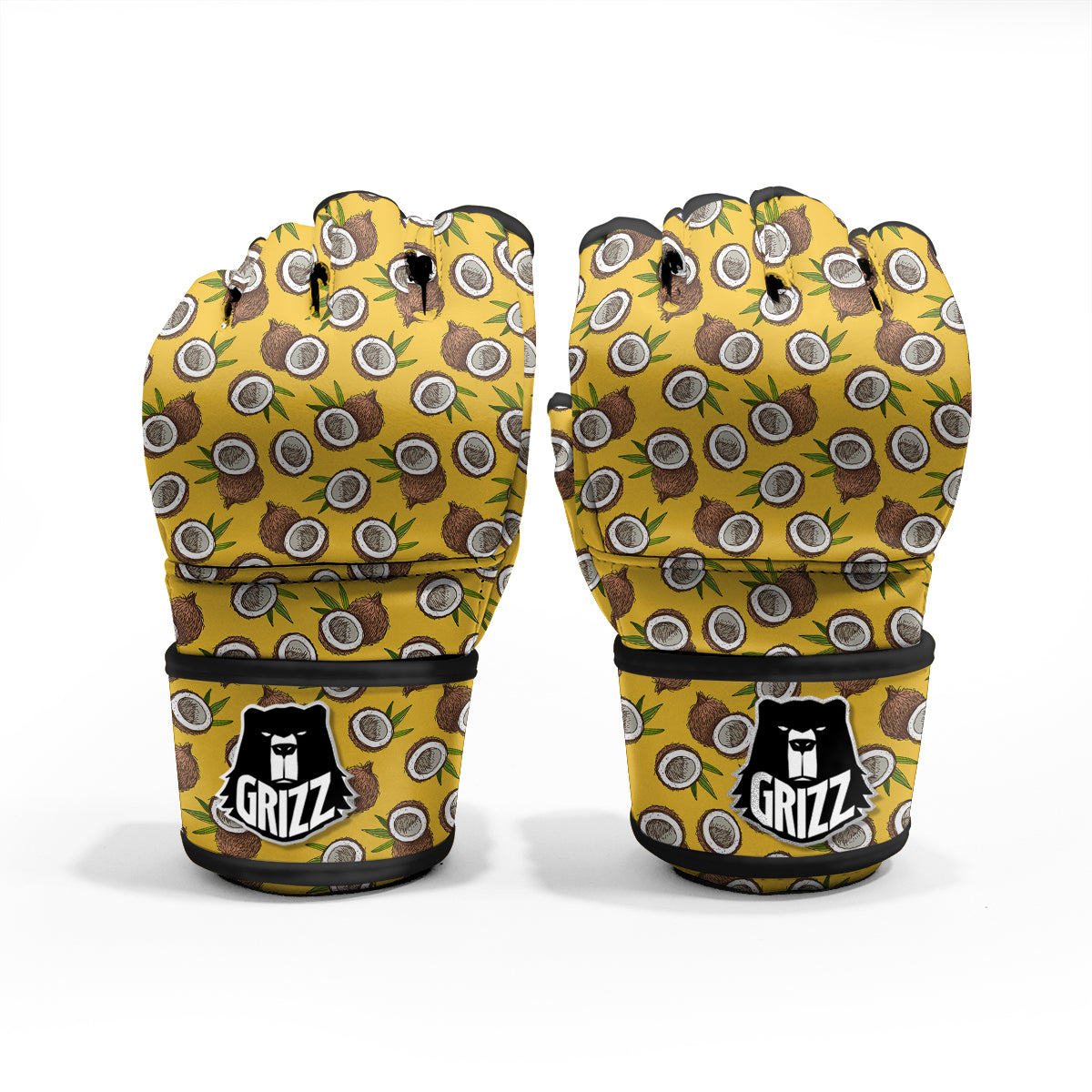 Coconut Yellow Vintage Print Pattern MMA Gloves-grizzshop