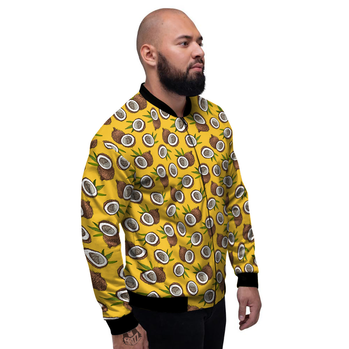 Coconut Yellow Vintage Print Pattern Men's Bomber Jacket-grizzshop