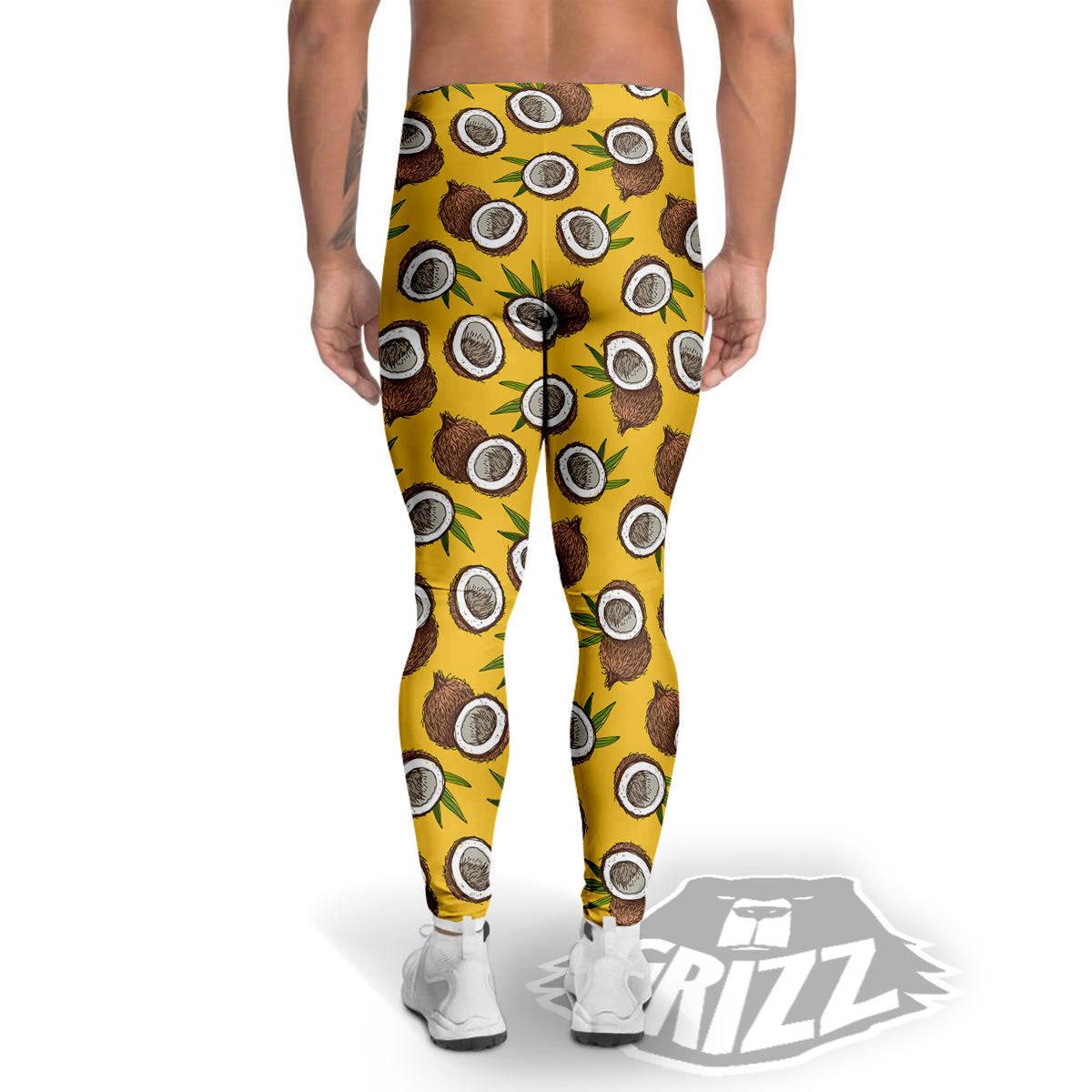 Coconut Yellow Vintage Print Pattern Men's Leggings-grizzshop