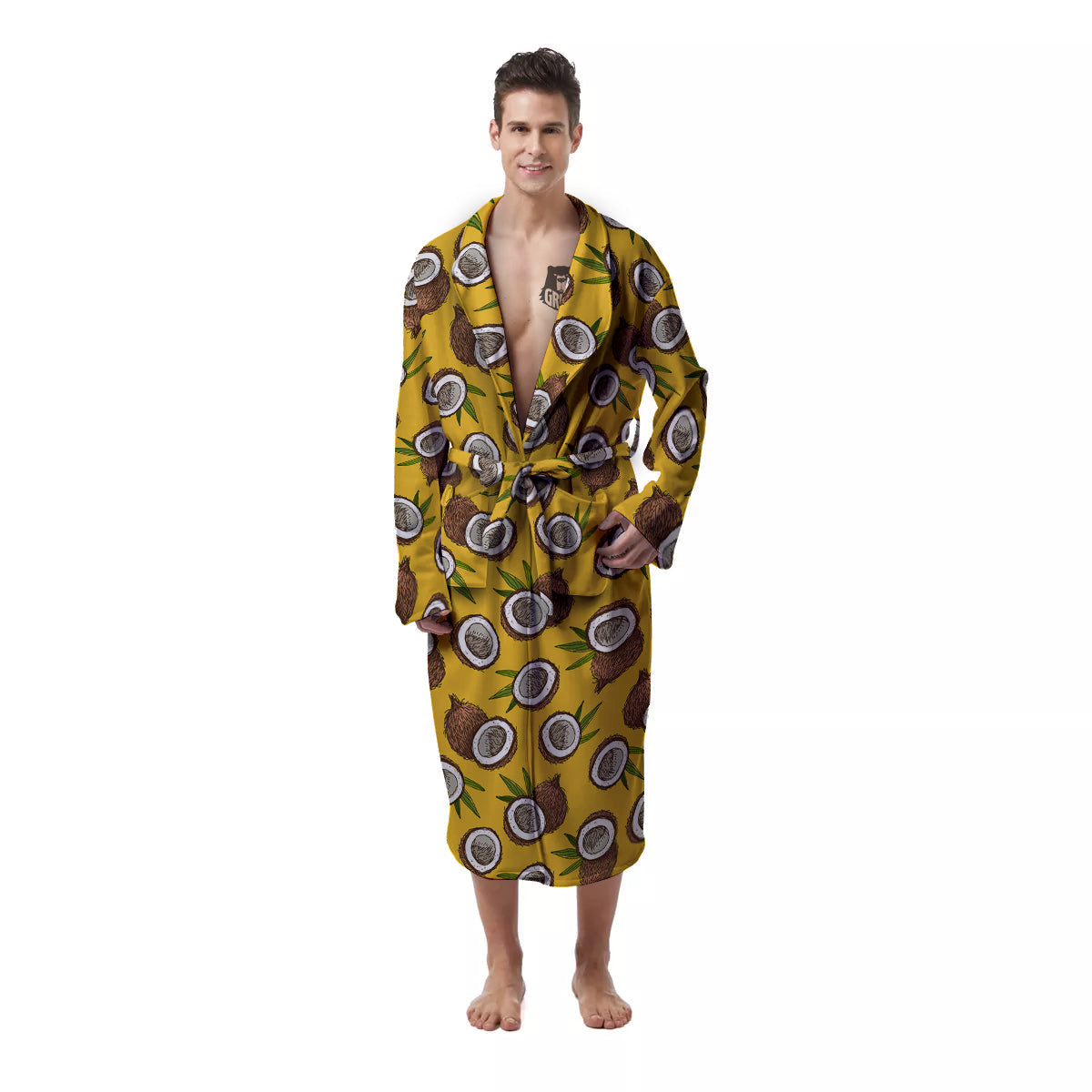 Coconut Yellow Vintage Print Pattern Men's Robe-grizzshop