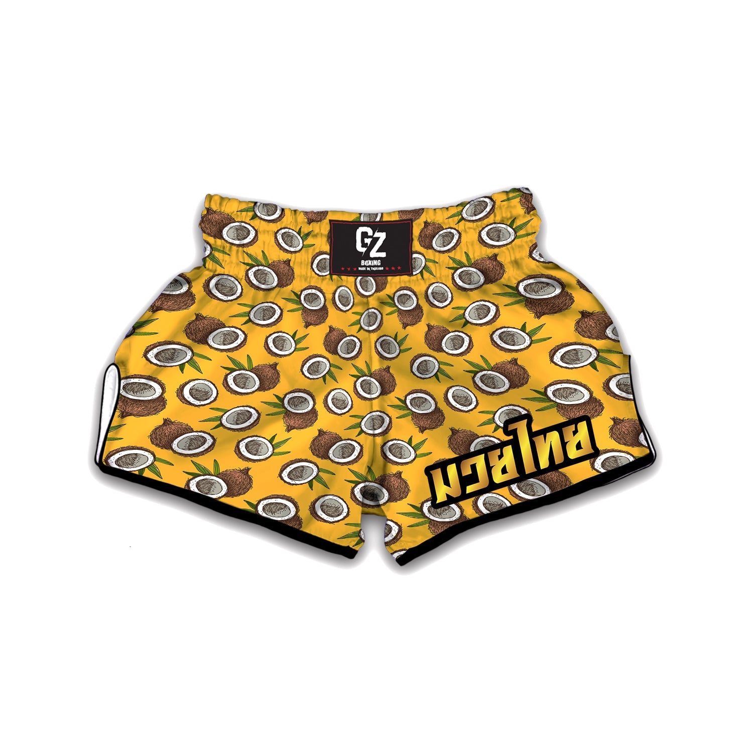 Coconut Yellow Vintage Print Pattern Muay Thai Boxing Shorts-grizzshop