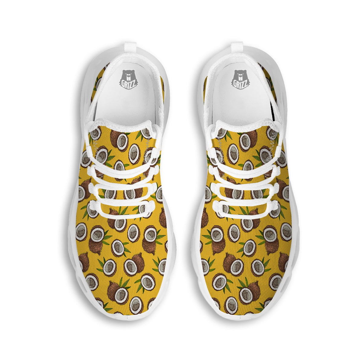 Coconut Yellow Vintage Print Pattern White Running Shoes-grizzshop