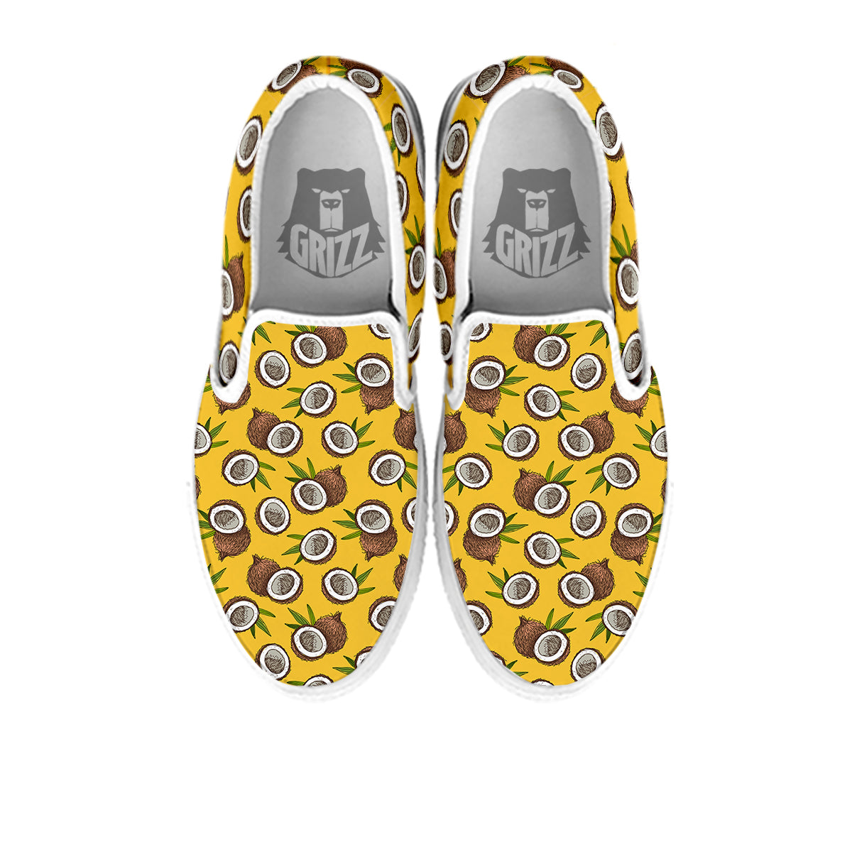 Coconut Yellow Vintage Print Pattern White Slip On Shoes-grizzshop