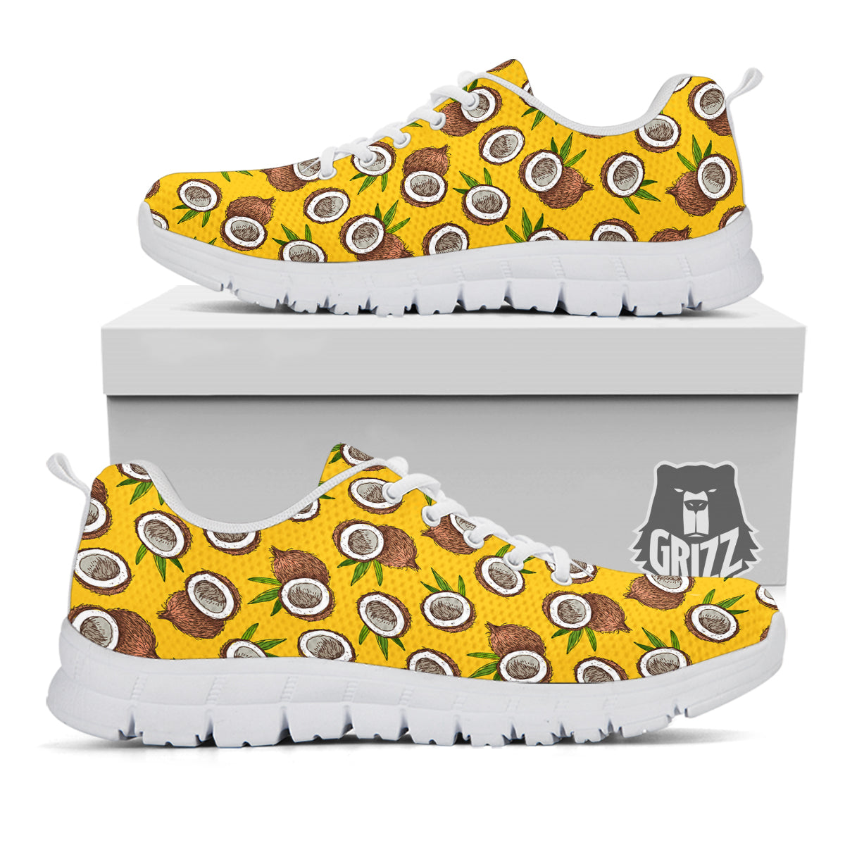 Coconut Yellow Vintage Print Pattern White Sneaker-grizzshop