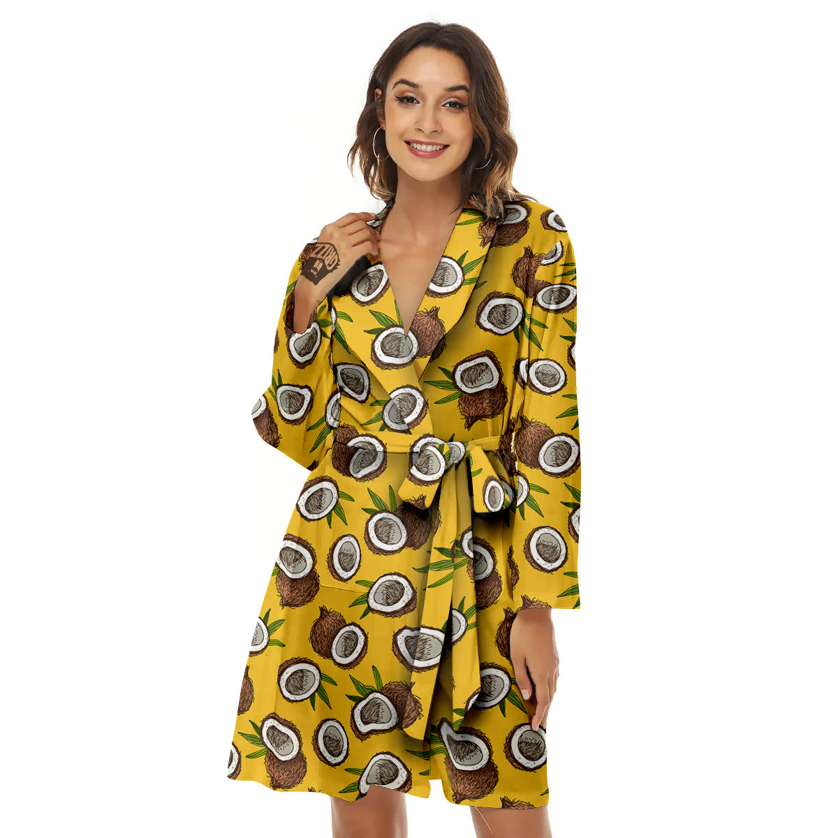 Coconut Yellow Vintage Print Pattern Women's Robe-grizzshop