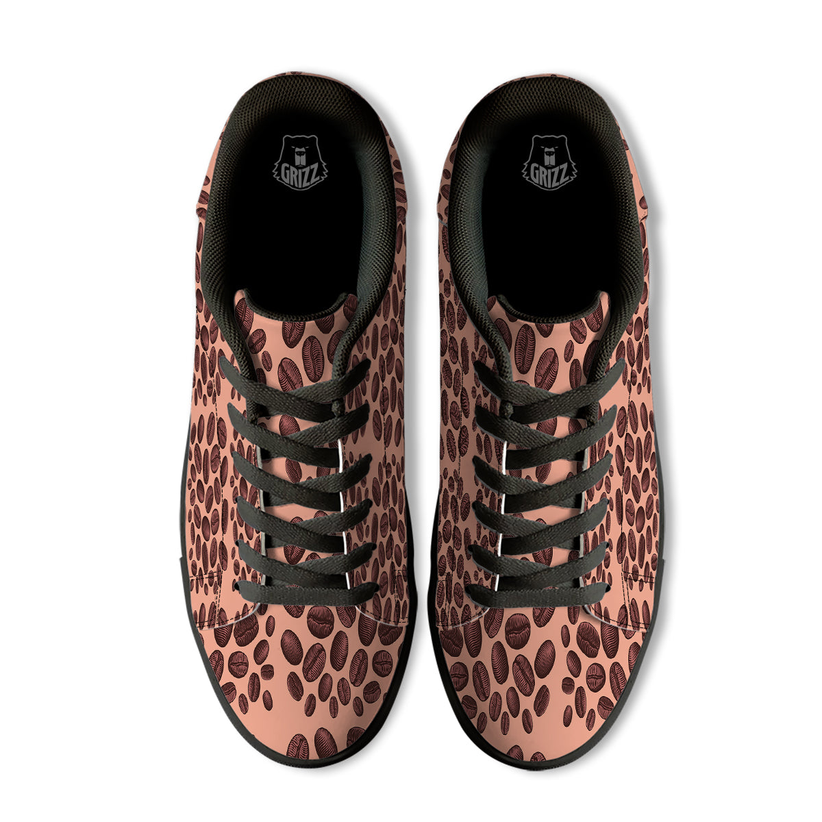 Coffee Bean Vintage Print Pattern Black Low Top Sneakers-grizzshop