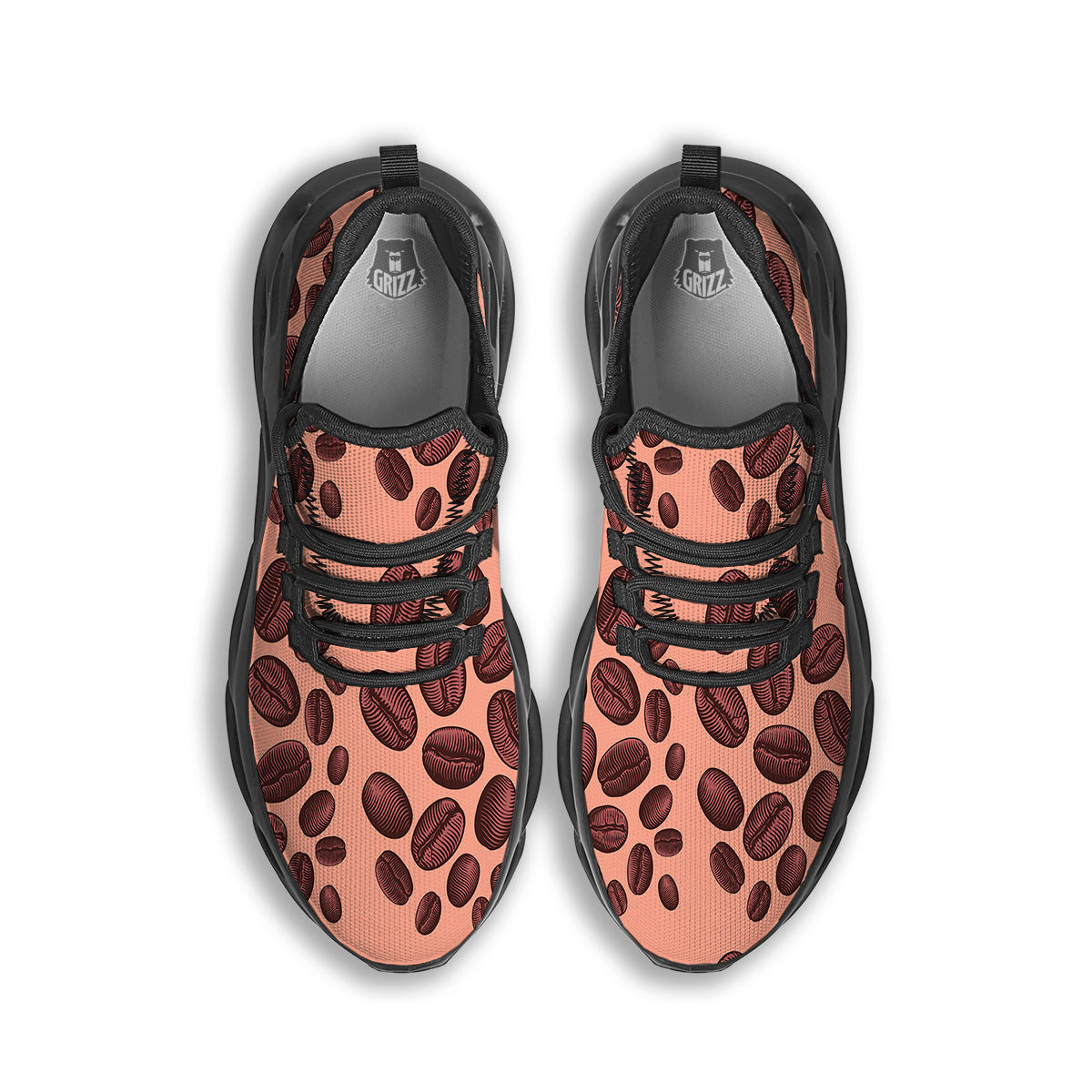 Coffee Bean Vintage Print Pattern Black Running Shoes-grizzshop