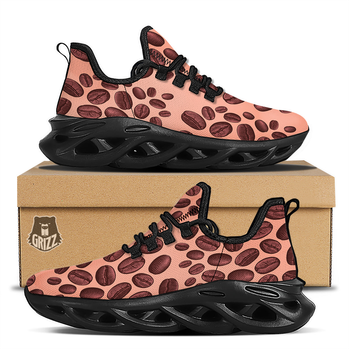 Coffee Bean Vintage Print Pattern Black Running Shoes-grizzshop