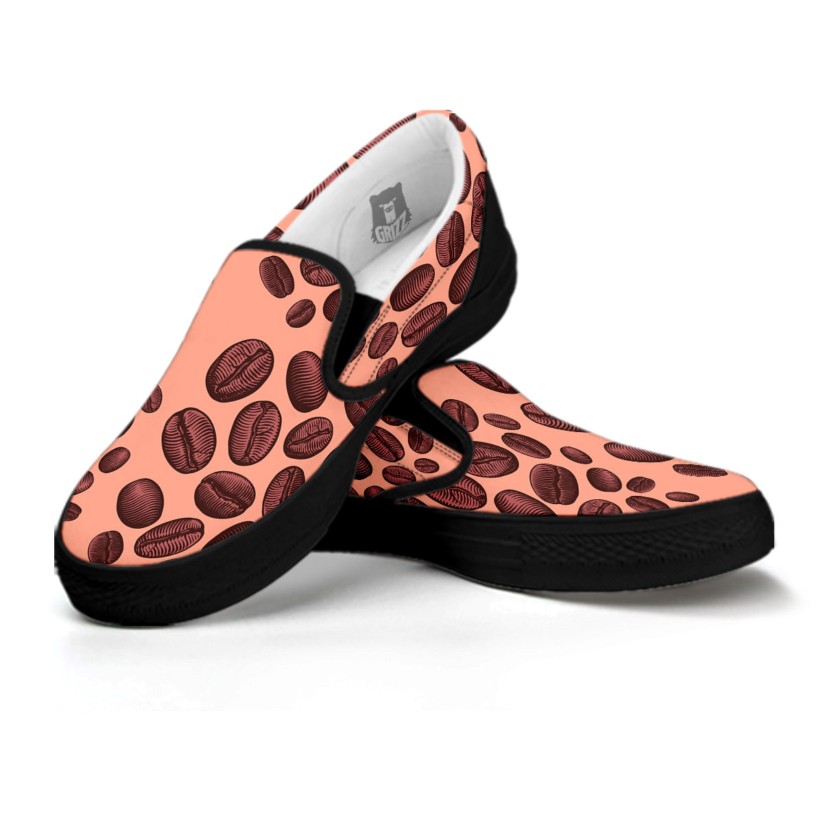 Coffee Bean Vintage Print Pattern Black Slip On Shoes-grizzshop