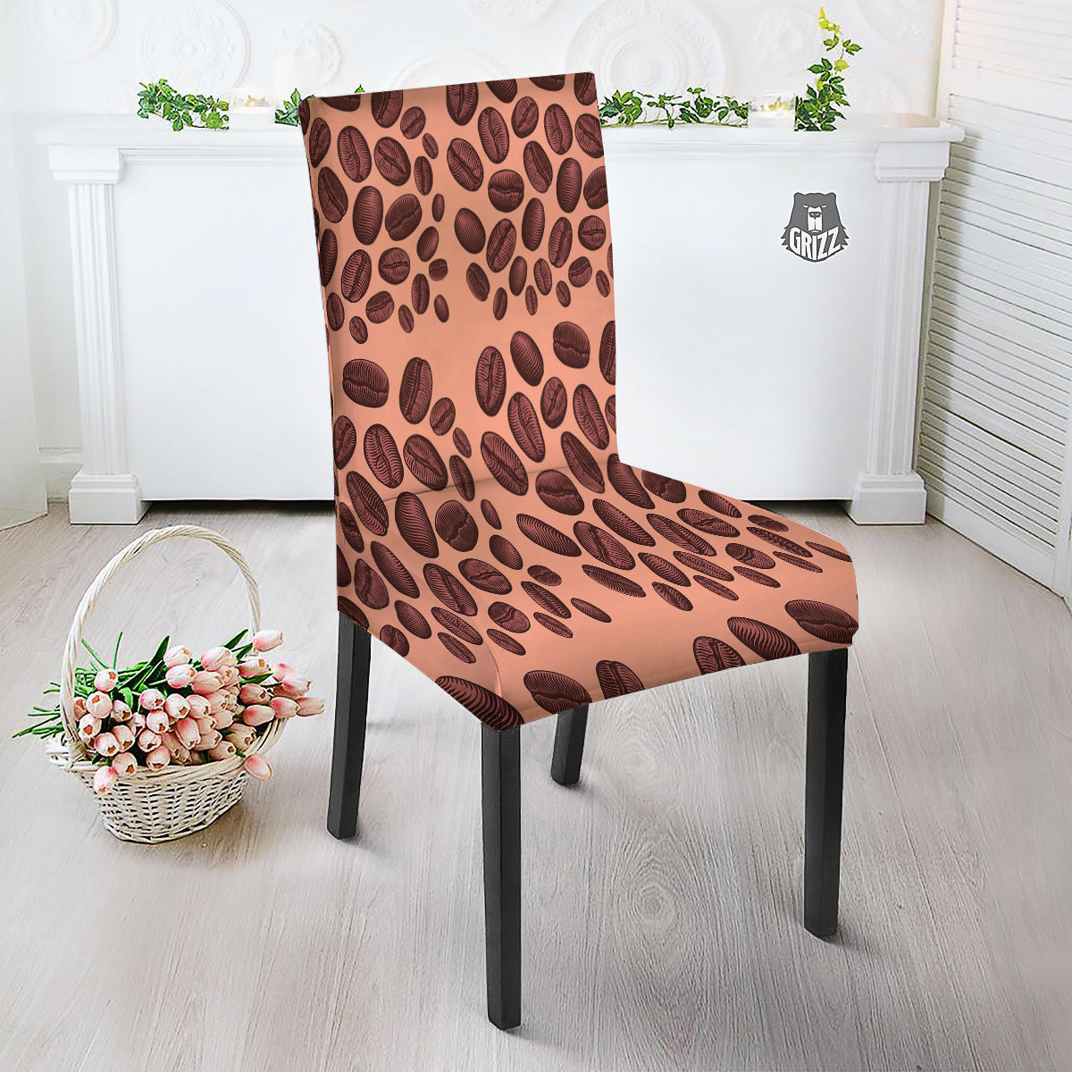 Coffee Bean Vintage Print Pattern Dining Chair Slipcover-grizzshop