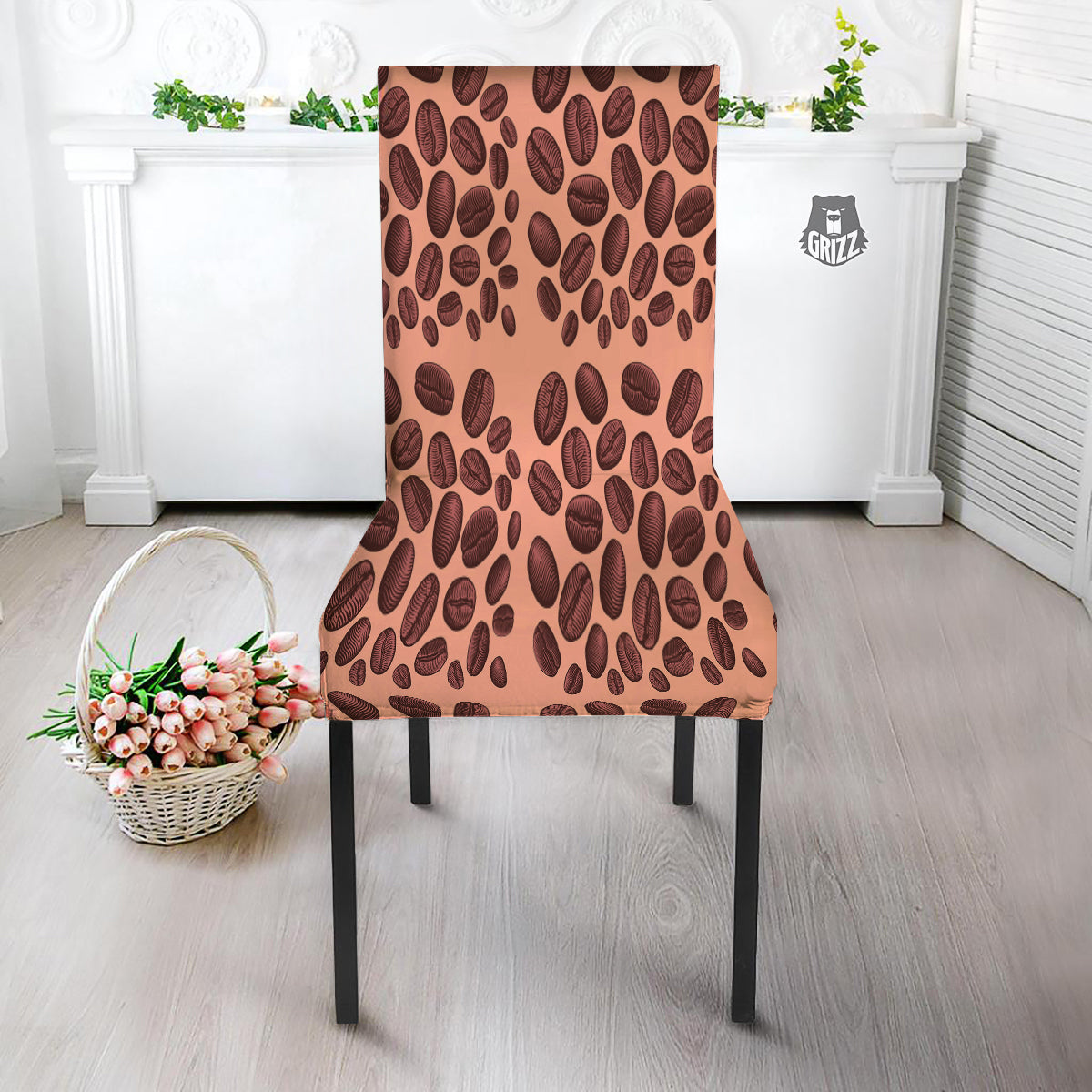 Coffee Bean Vintage Print Pattern Dining Chair Slipcover-grizzshop
