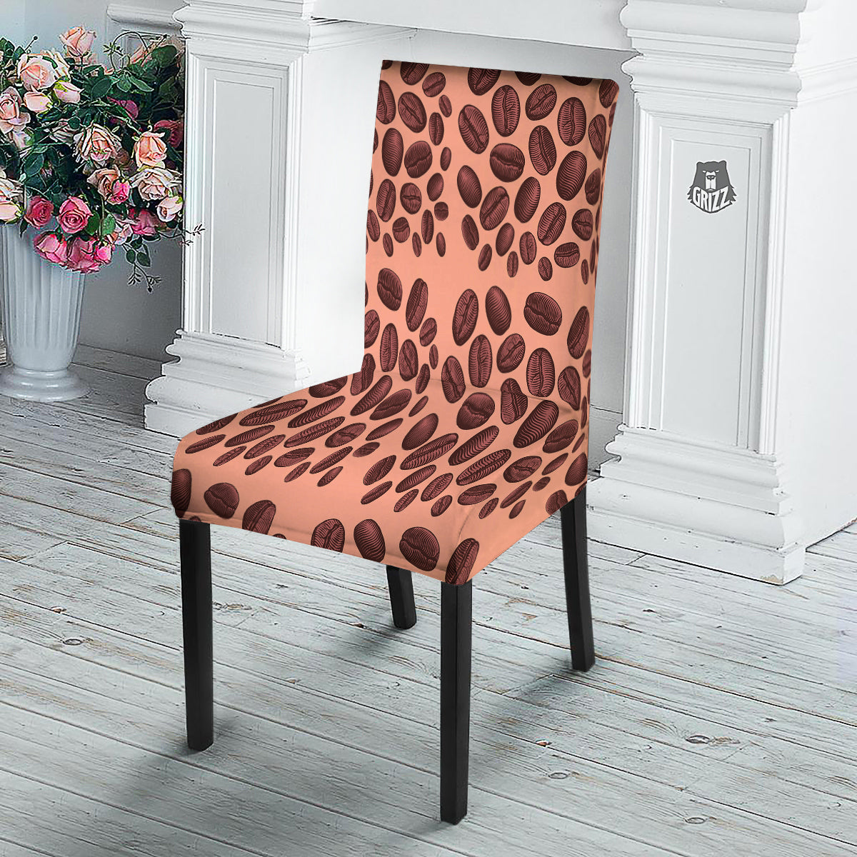 Coffee Bean Vintage Print Pattern Dining Chair Slipcover-grizzshop