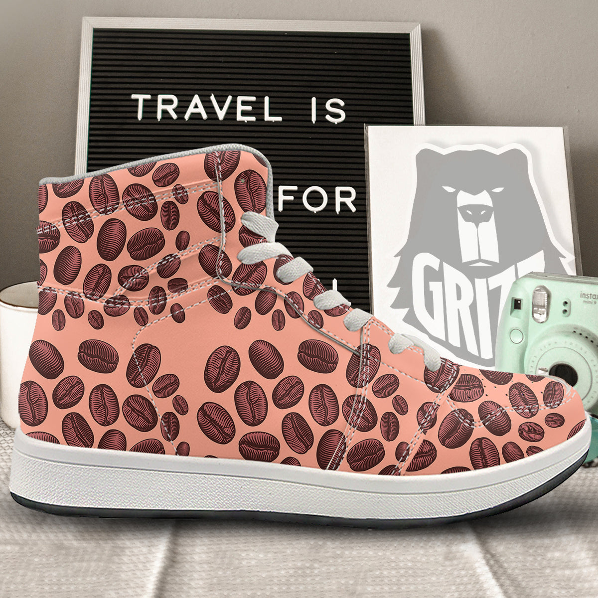 Coffee Bean Vintage Print Pattern High Top Sneakers-grizzshop