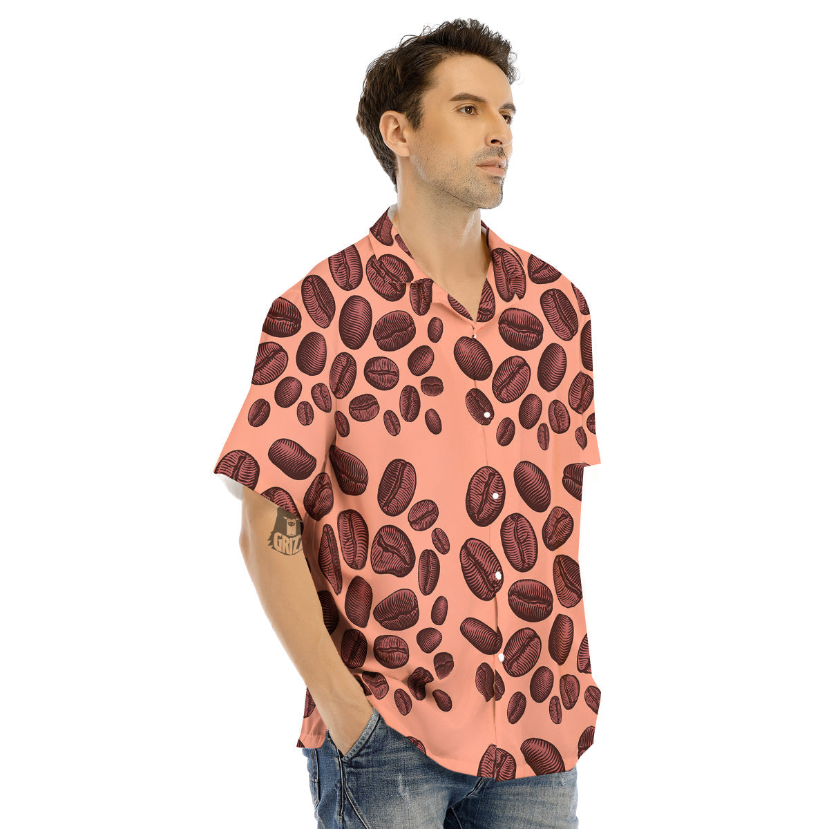 Coffee Bean Vintage Print Pattern Men's Hawaiian Shirt-grizzshop