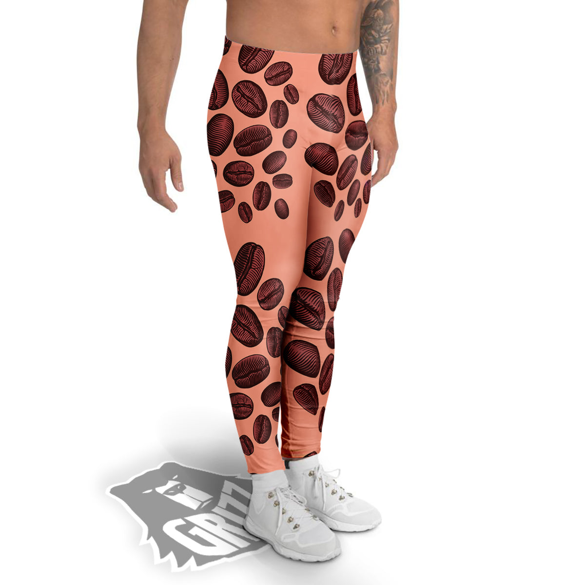 Coffee Bean Vintage Print Pattern Men's Leggings-grizzshop