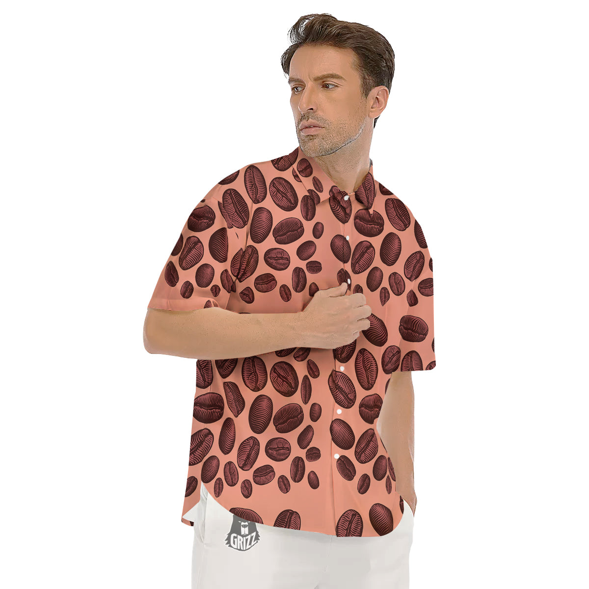 Coffee Bean Vintage Print Pattern Men's Short Sleeve Shirts-grizzshop