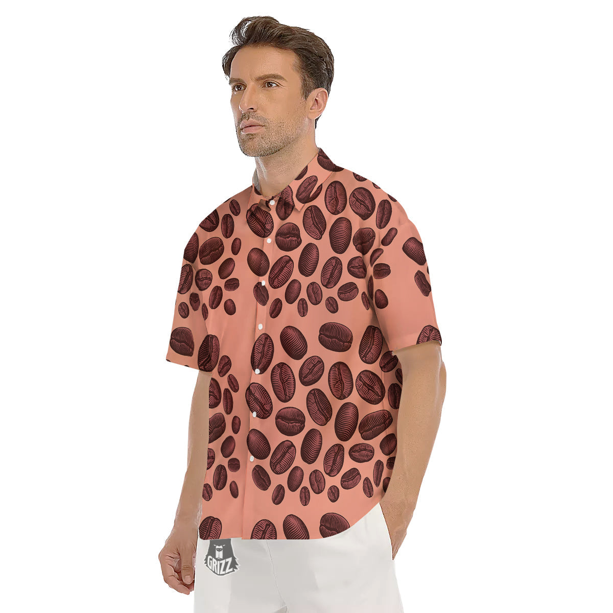 Coffee Bean Vintage Print Pattern Men's Short Sleeve Shirts-grizzshop