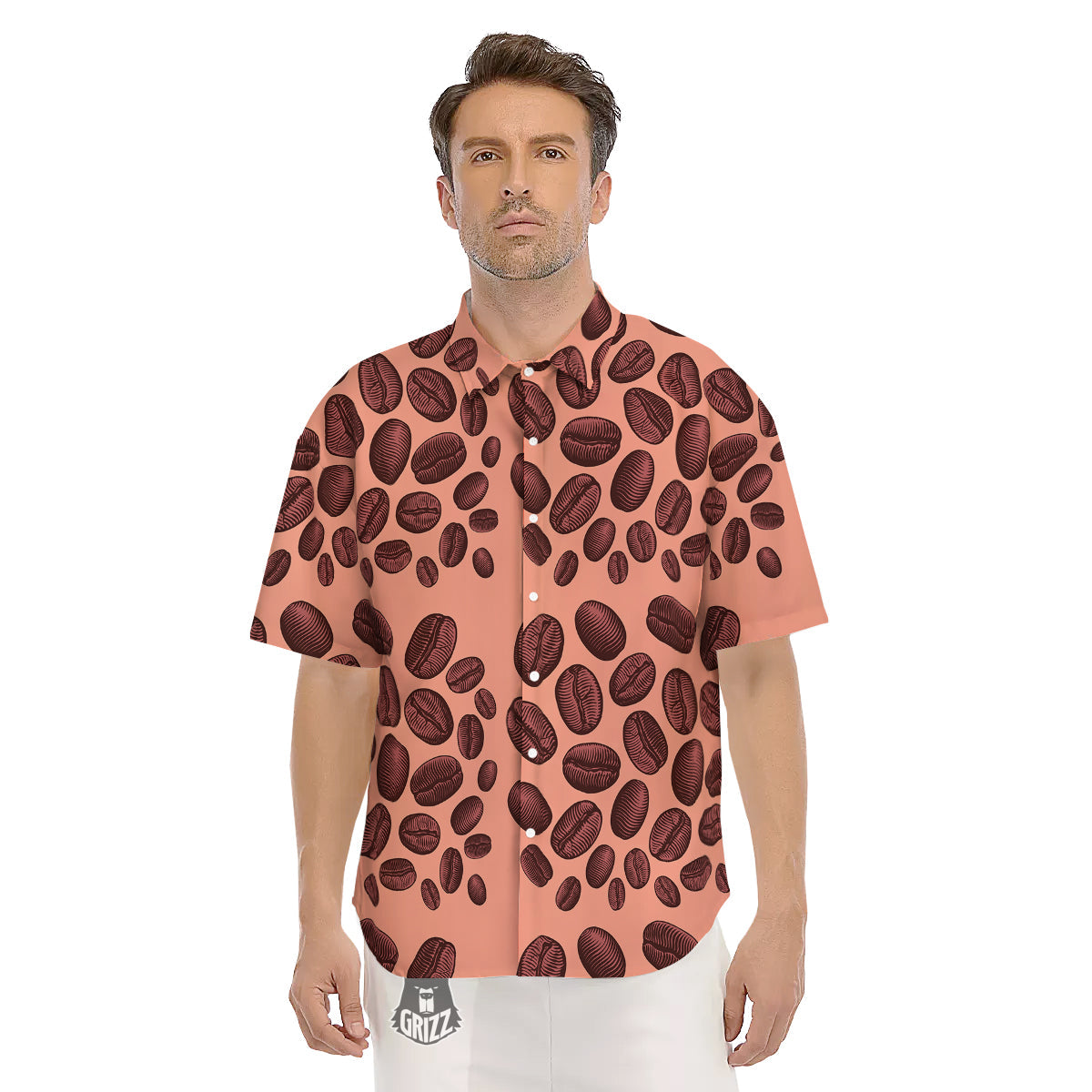 Coffee Bean Vintage Print Pattern Men's Short Sleeve Shirts-grizzshop